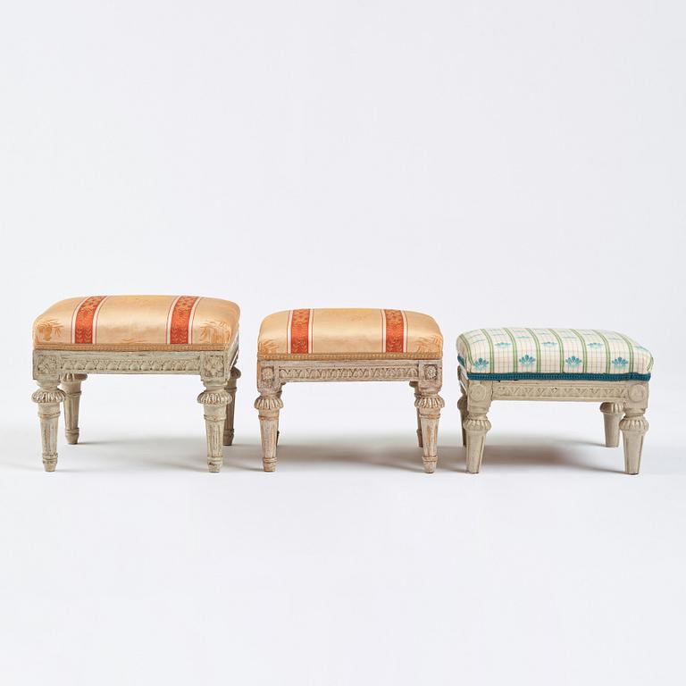 A matched set of three Gustavian foot stools.