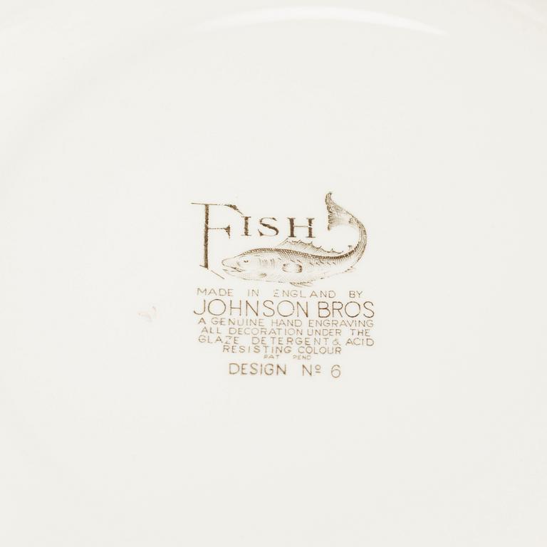 FISKSERVIS, 16 delar, flintgods, "Fish", Johnson Bros, England, 1900-talets andra hälft.