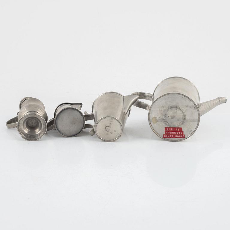 Four pewter items, various masters, 18th - 19th century.