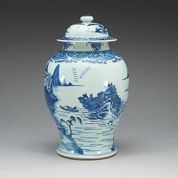 A blue and white jar with cover, Qing dynasty, Jiaqing (1796-1820).