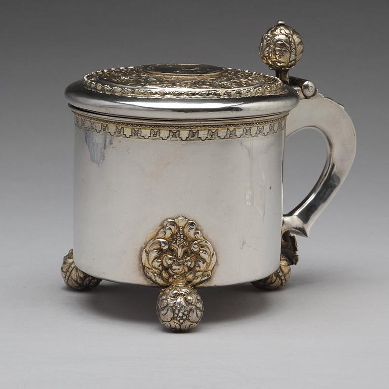 A Swedish 18th century parcel-gilt silver tankard, mark of Jacob Brunck, Stockholm 1724.