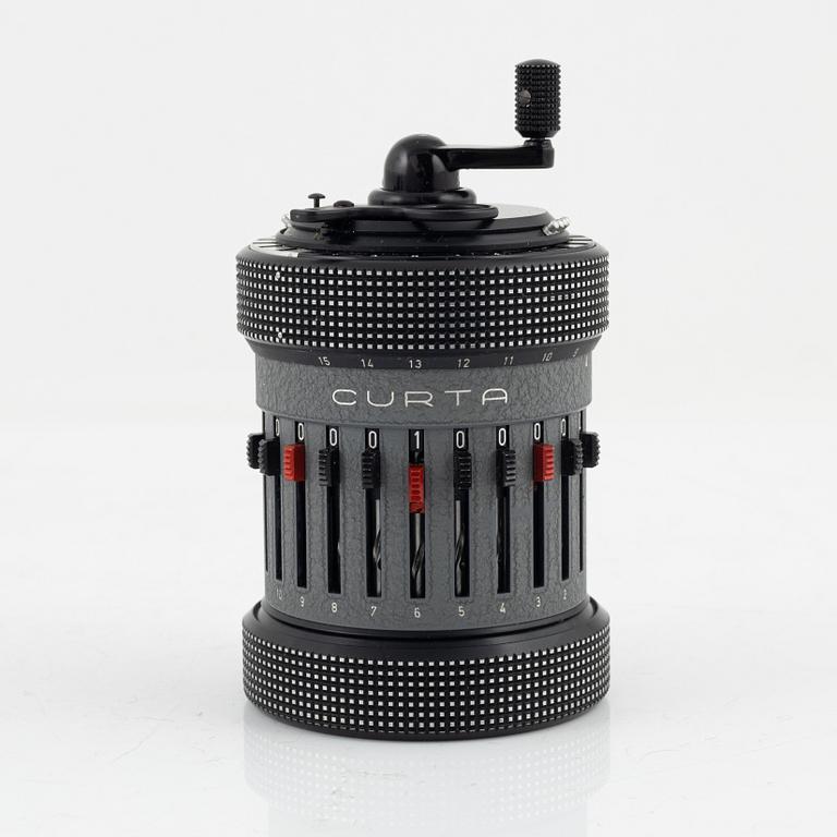 A mechanical calculator, Curta type II, Contina Ltd, after 1954.