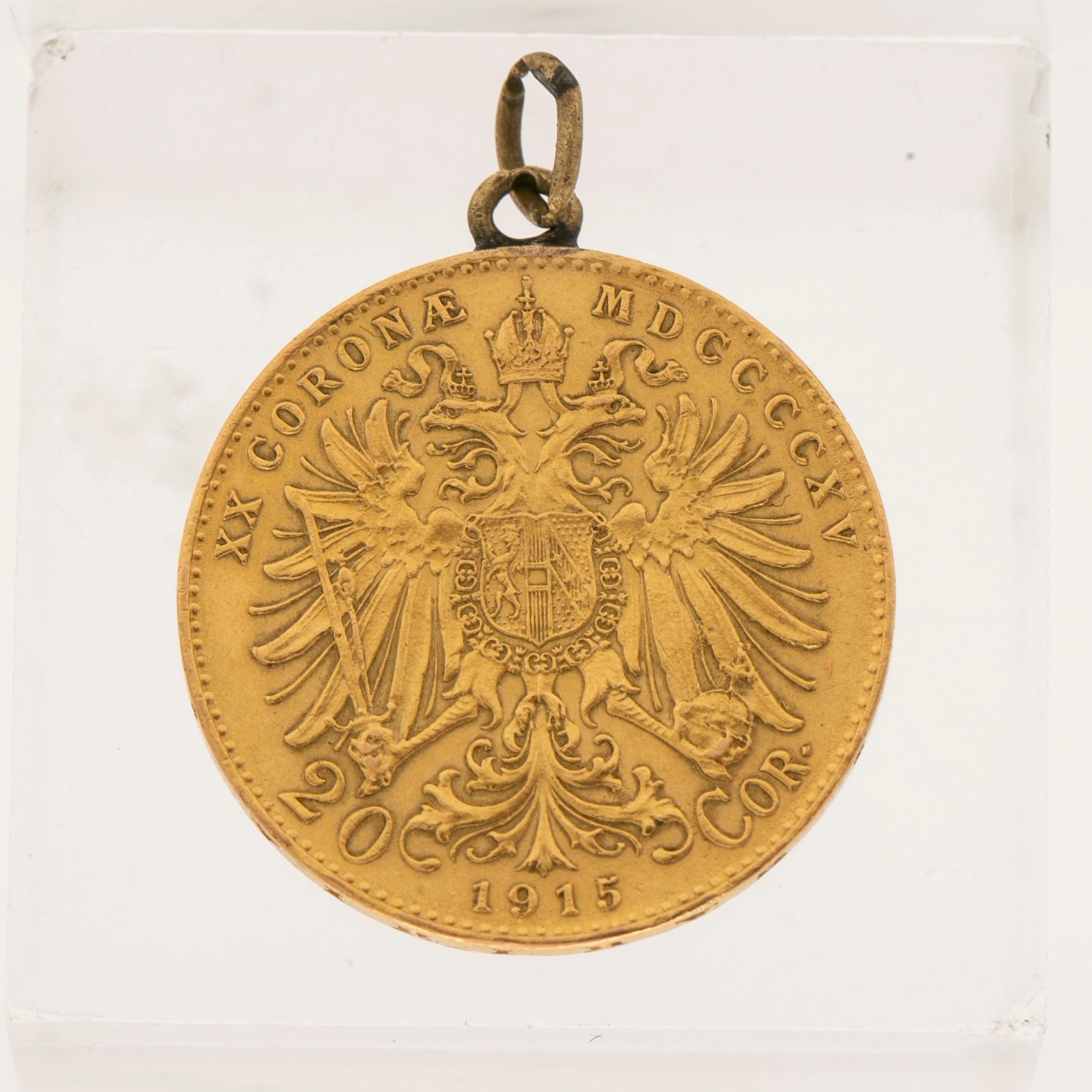 Gold coin, 21.6 carat, 20 Corona, Austria-Hungary, 1915.