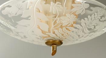 TAKLAMPA, glas, sign Glössner & Co- 47 dek. Hegewald.