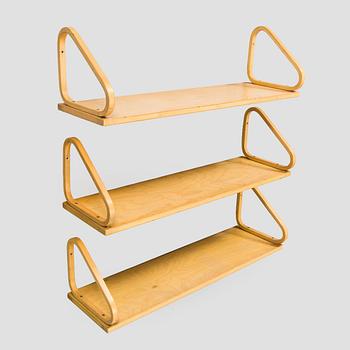 Alvar Aalto, three '112B' shelves, Artek, late 20th century.