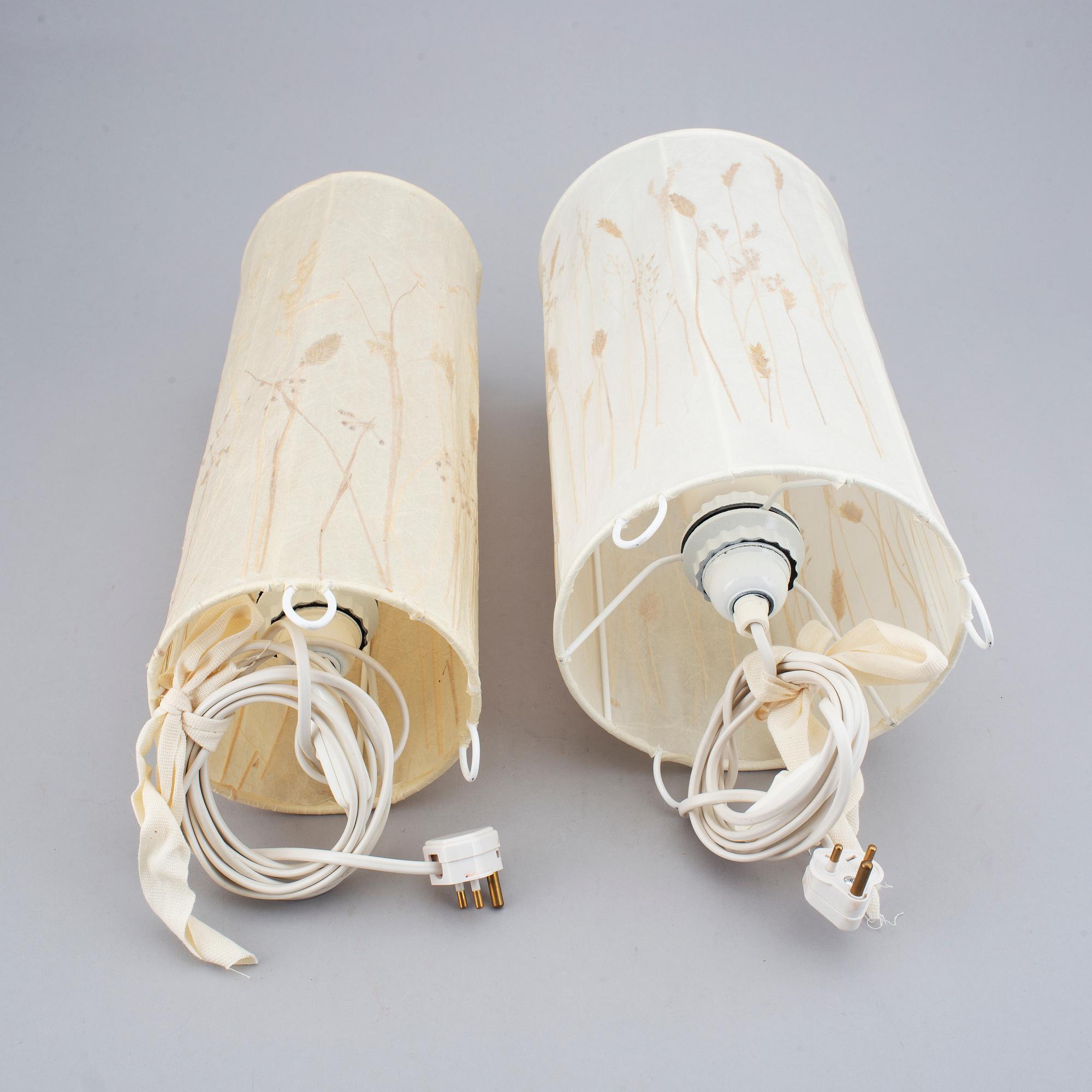 A pair of ceiling lam shades and two table lights by Vanja Sorbon Malmsten for Carl malmsten.