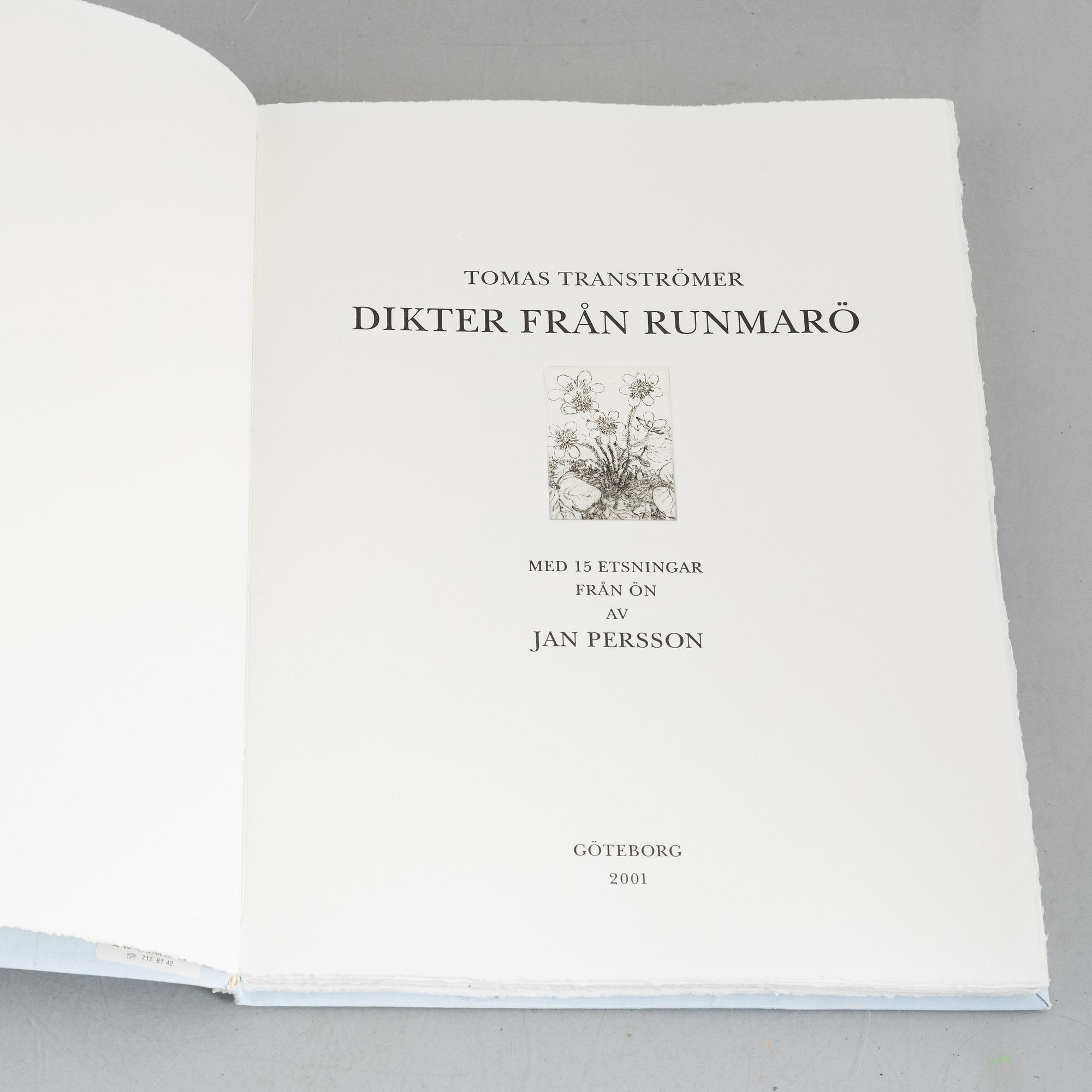 Tomas Tranströmmer, "Dikter från Runmarö". Med 15 etsningar från ön av Jan Persson.