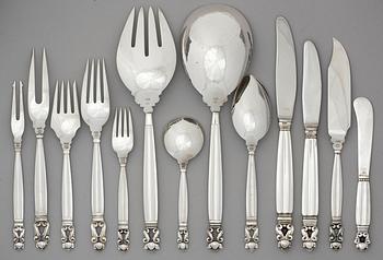 Johan Rohde, a set of 57 pcs of Acorn sterling and stainless steel flatware, Georg Jensen, Copenhagen post 1945.