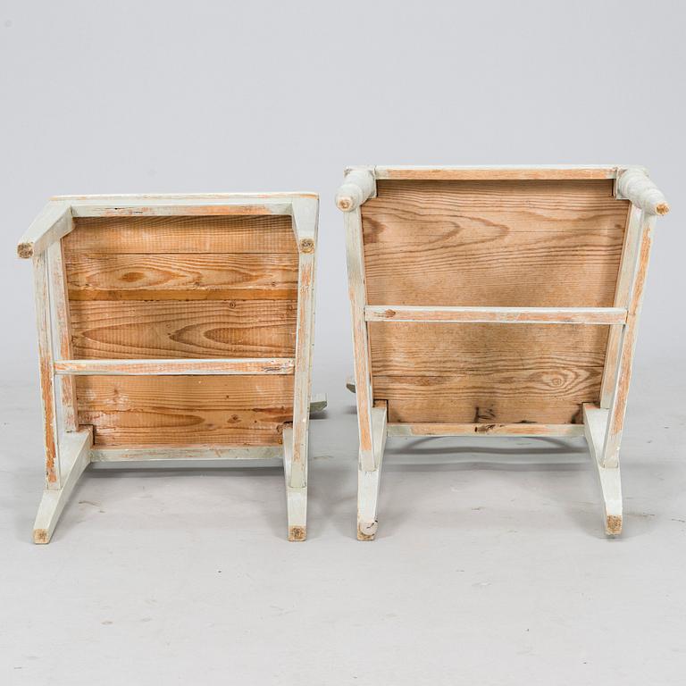 Two similar late gustavian chairs, early 19th century.