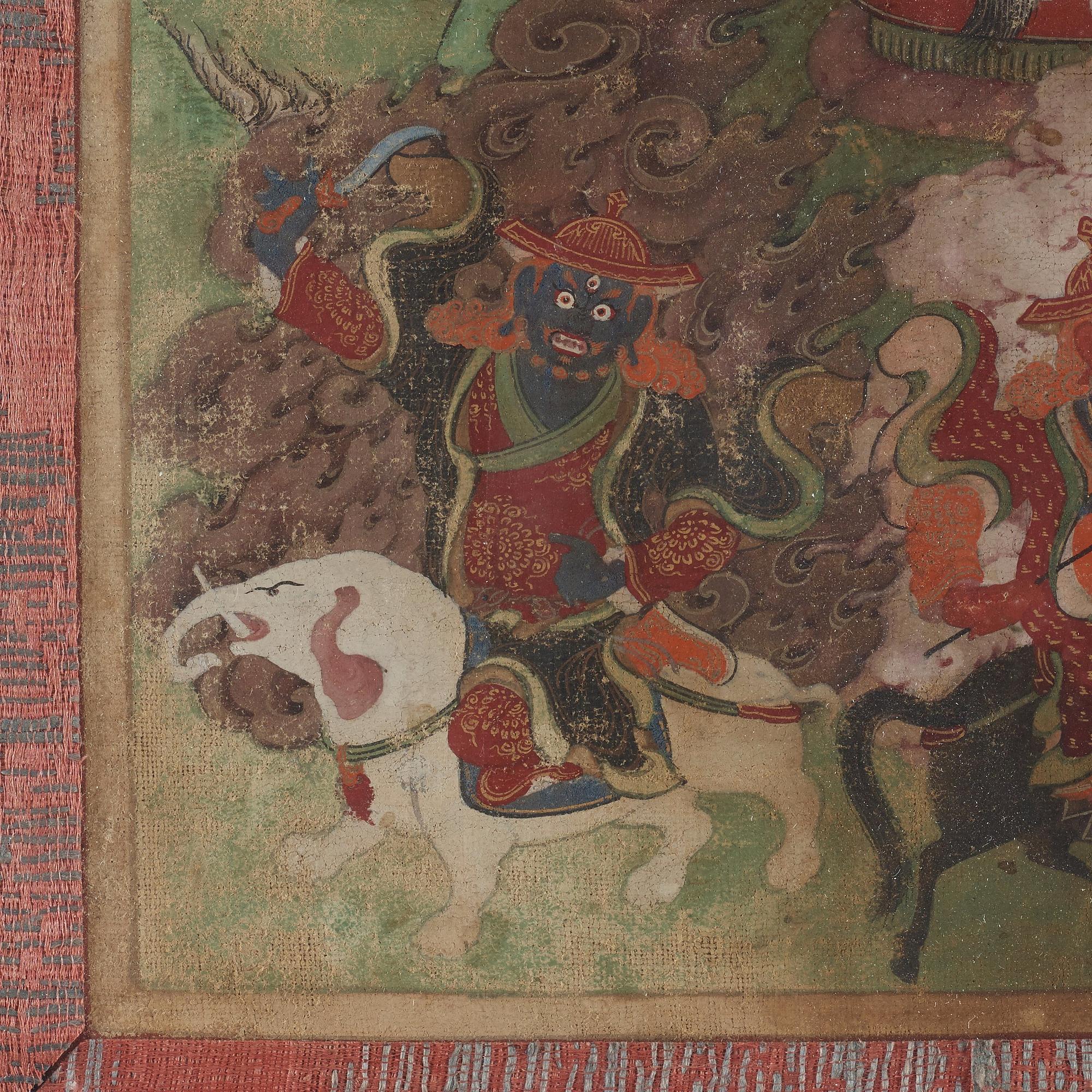 THANGKA, färgpigment på bomull och papper. Tibet, 17/1800-tal.