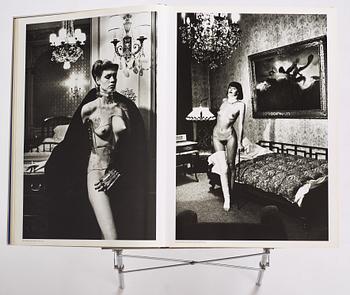 Helmut Newton, Signed book published by Taschen, Monte Carlo, 1999, ed 10000, with a metal table.