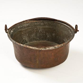 A Swedish copper cauldron, 18th century.