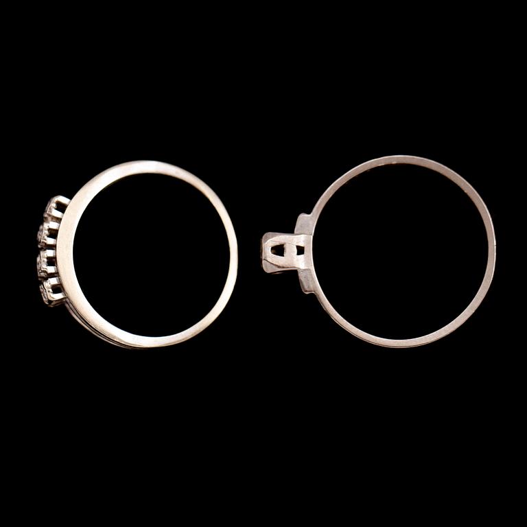 RINGAR, 2 st, 18 k vitguld, briljantslipade diamanter.