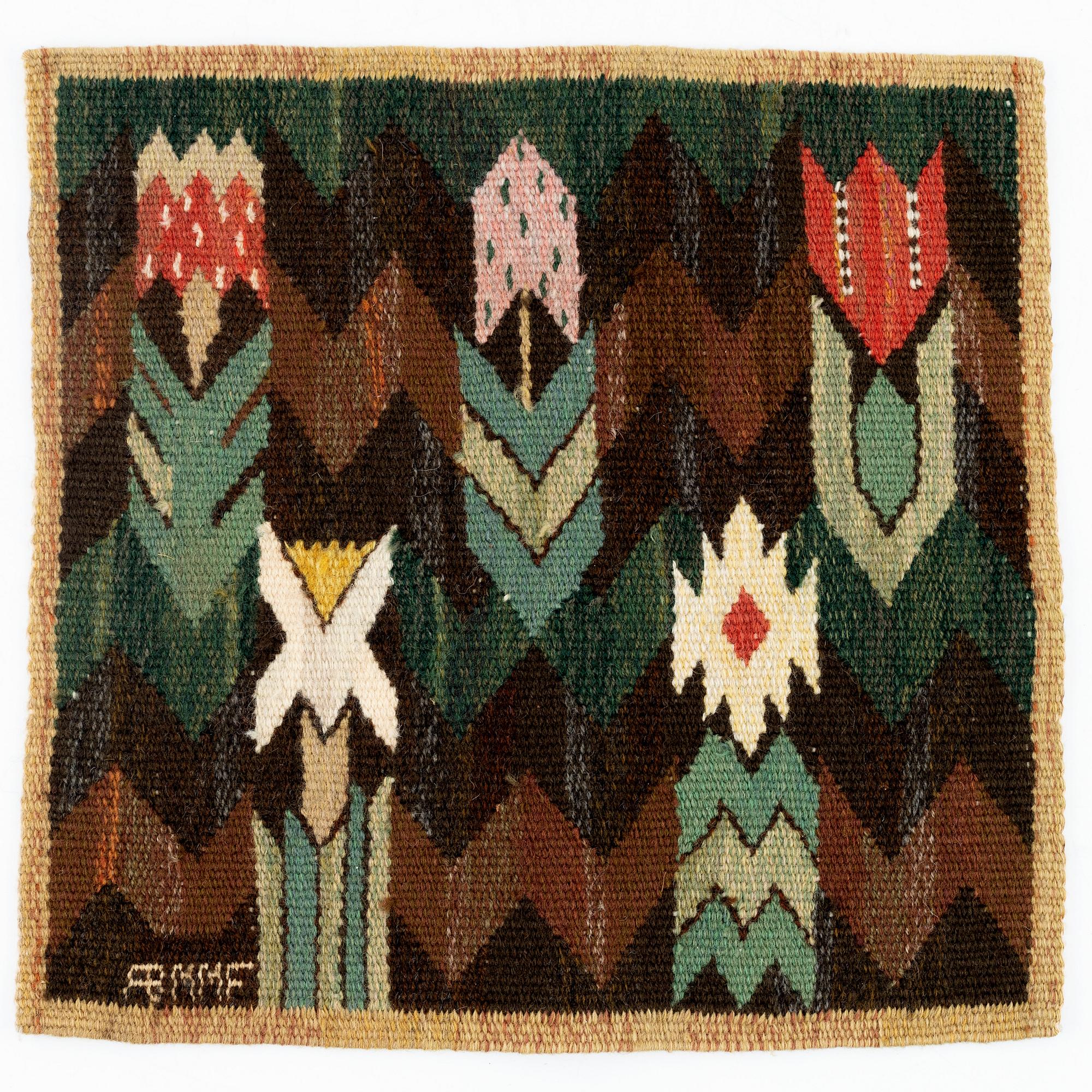 Märta Måås-Fjetterström, vävnad, "Täppan", gobelängteknik, ca 36 x 35 cm, signerad AB MMF.