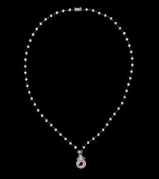 507. A ruby and diamond necklace, tot. app. 1.80 cts.