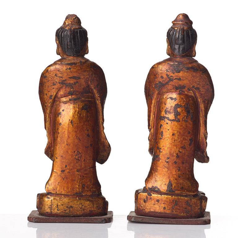 A pair of lacquered sculptures, Ming dynasty (1368-1644).