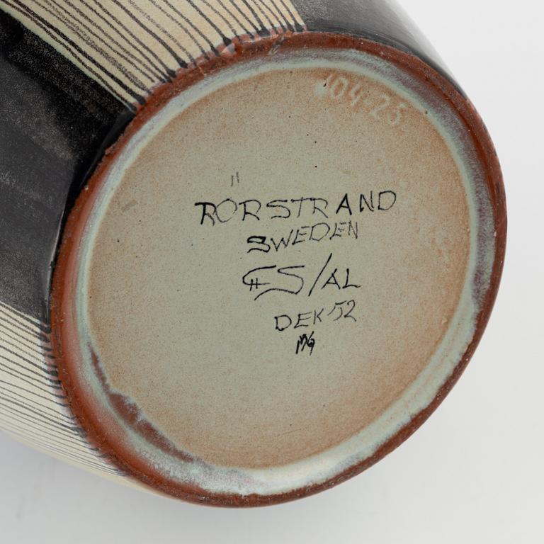 Carl-Harry Stålhane,  vase, "Torro faience", decor by Aune Laukkanen, Rörstrand, Sweden ca 1952.