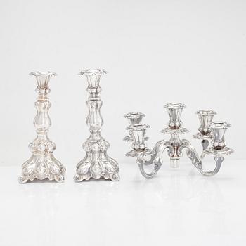 A silver candelabrum and candlestick, Kultakeskus, Hämeenlinna 1953-1972.