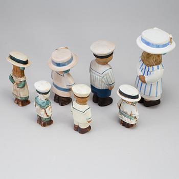 A set of seven "Sekelskifte" stoneware figurines by Lisa Larson for Gustavsberg.