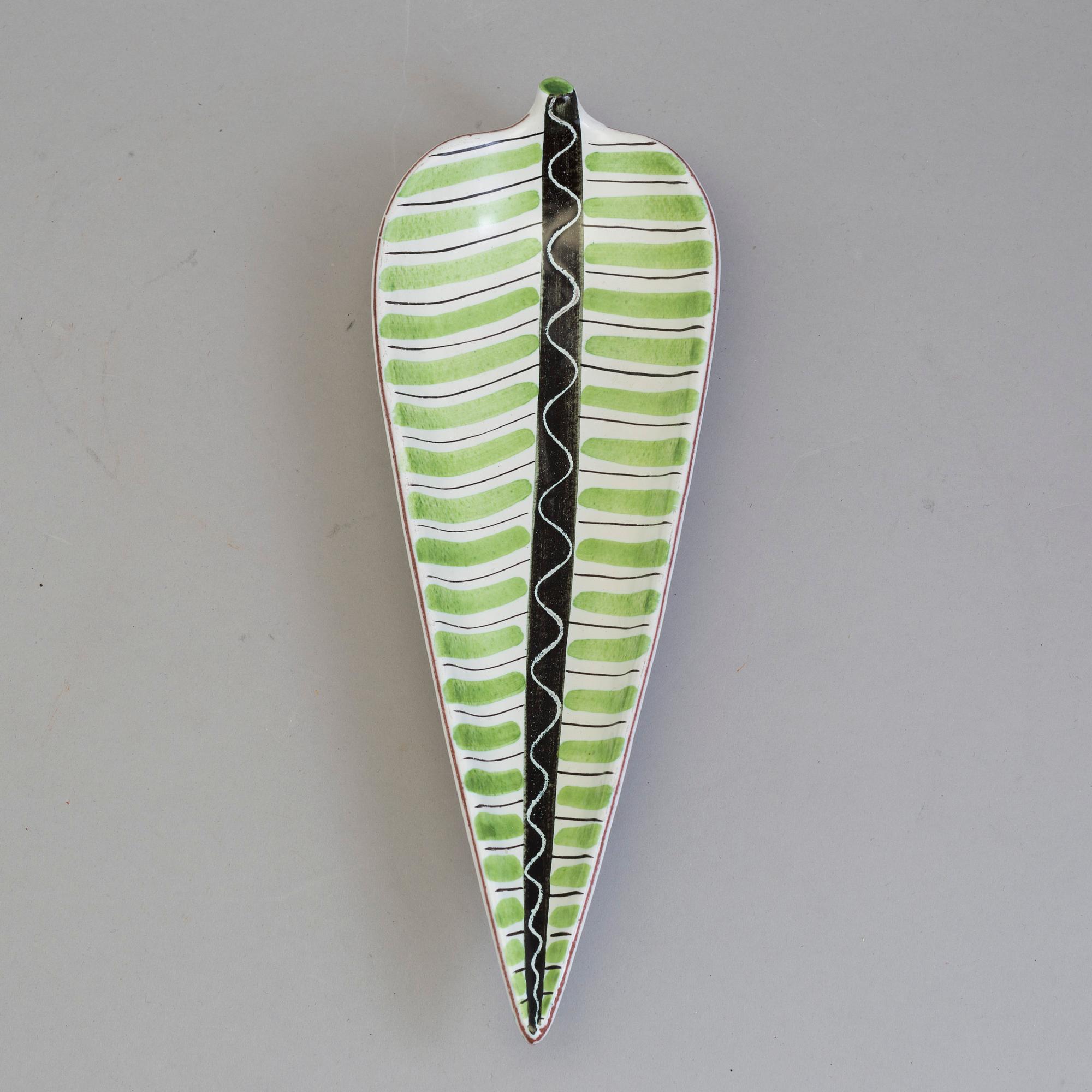 STIG LINDBERG, a paiance leaf-shaped dish, Gustavsberg Studio, Sweden.
