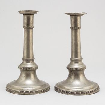 A pair of Swedish Gustavian pewter candlesticks by Martin Moberg 1794.