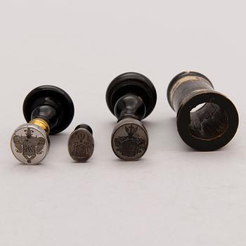 Set of three 19th/20th Century wood and metal signet stamps.