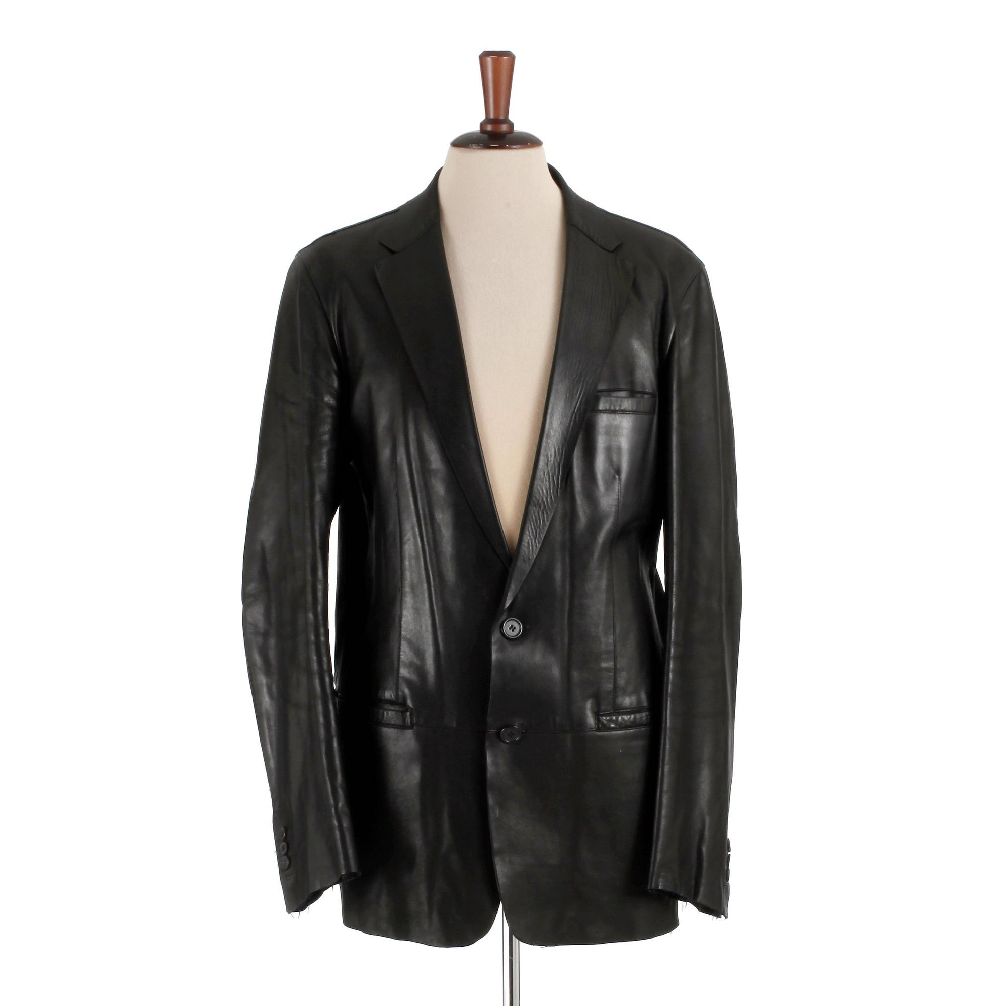 GUCCI, a men's black leather jacket, size 50.
