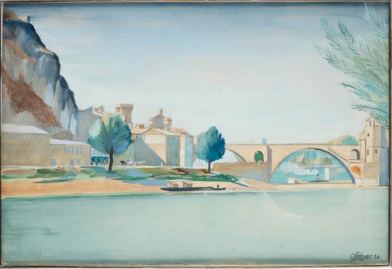 Gunnar Torhamn, a watercolour and gouache, 1926, with a pewter and brass frame, Svenskt Tenn, Stockholm 1928, provenance Estrid Ericson.