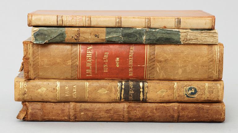 BOKPARTI OM RUNOR OCH FORNTID, 9 vol, bla "Cogitationes...ortographia linguae Svio Gothiae tam runica.." av Eric Julius Björner, Stockholm 1742.