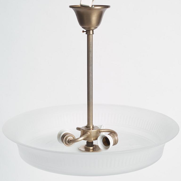 Edward Hald, & Erik Tidstrand, a ceiling lamp, Orrefors & Nordiska Kompaniet, 1920s-30s.