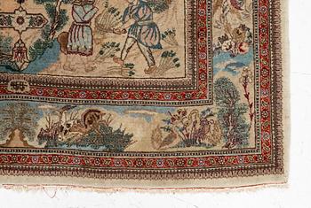 Rug, Tabriz, figural, signed Tabatabai, approx. 210 x 138 cm.