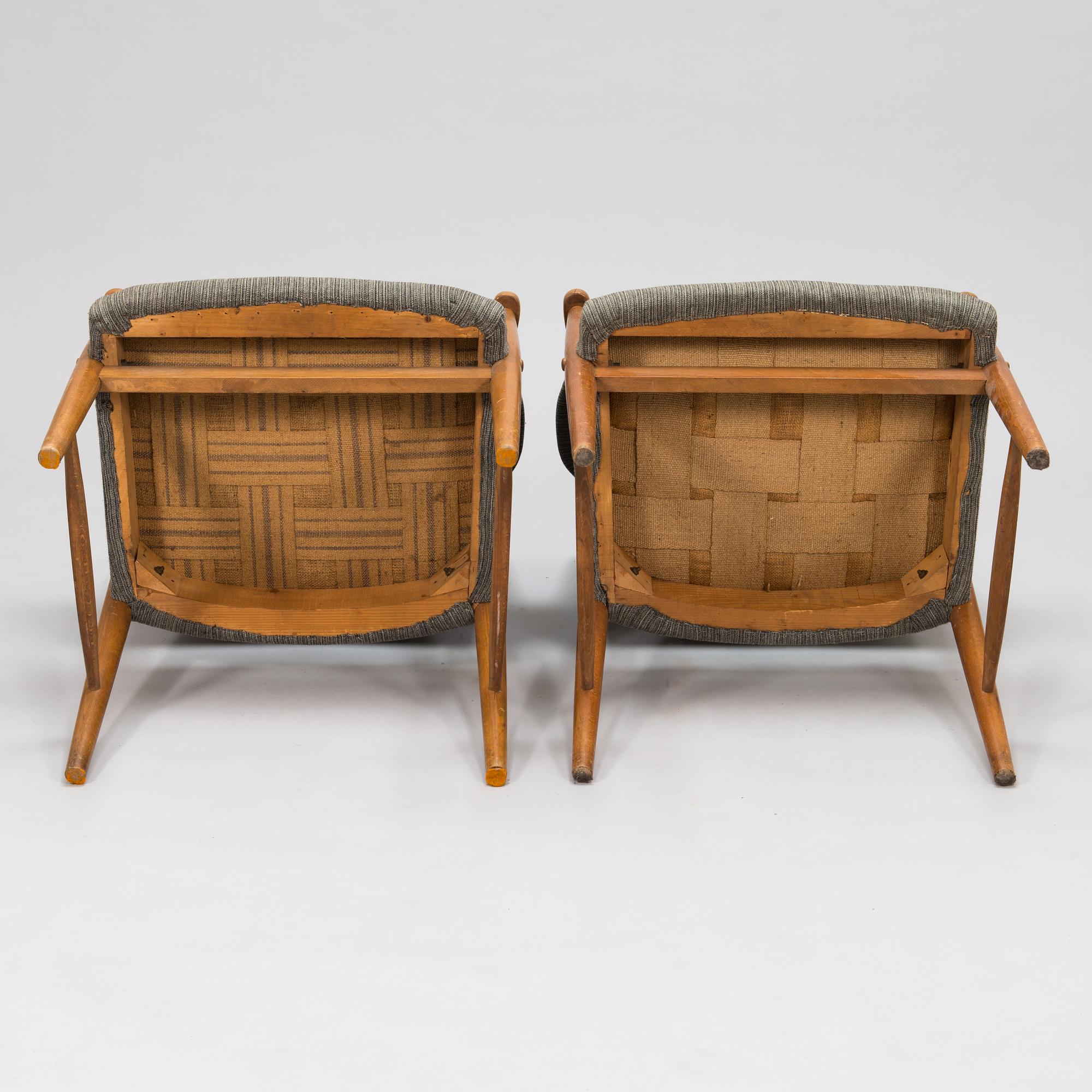 Olof Ottelin, four 1950's 'Othello' armchairs for Oy Stockmann Ab, Keravan puusepäntehdas. Finland.