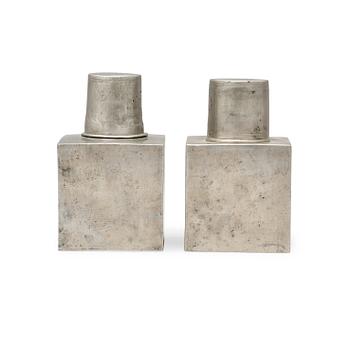 1647. Two pewter flasks by H Wicksten, master 1782.