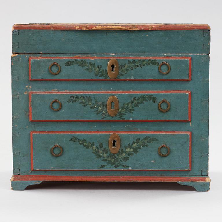 a miniature chest of drawers from the 19th century.