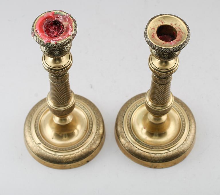 LJUSSTAKAR, 1 par, brons, möjligen Ryssland, empire, 1800-talets första hälft.