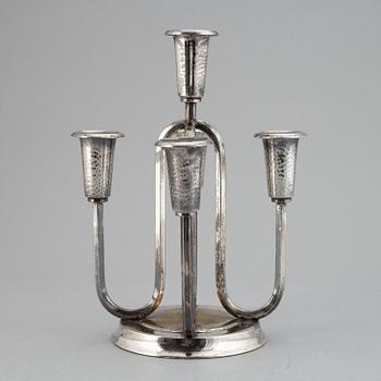 A silver plated candelabrum, early 20th Century.