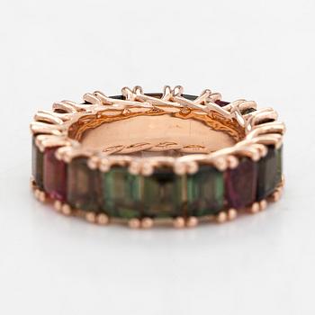 A 14K rose gold ring, with multicoloured tourmalines.