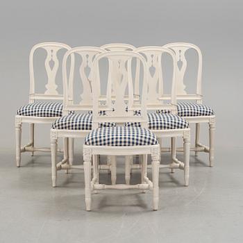 STOLAR, sex stycken, gustaviansk stil, "Hallunda", ur IKEA:s 1700-tals serie, sent 1900-tal.