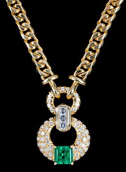 1066. An emerald and diamond necklace, tot. app. 2.50 cts.