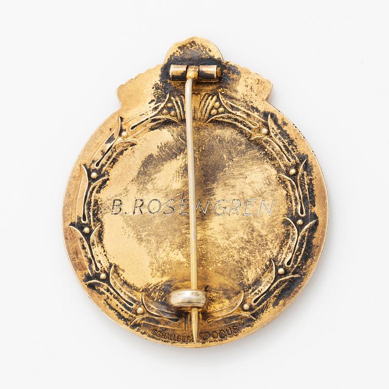 A Swedish parcel-gilt and enamel pin, Svenska Fotboll Förbundet, awarded Birger Rosengren Olympic gold, London, 1948.
