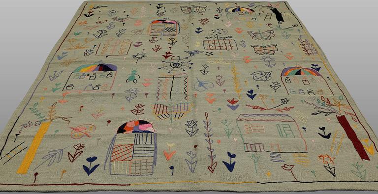 Matta, handbroderad Kelim, ca 240 x 183 cm.