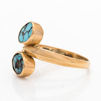 Ring, cabochon cut turquoise stones, 14K gold, Tillander, Helsinki 1957.