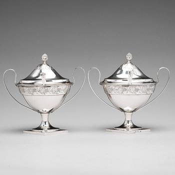 A pair of Baltic sugar-bowls and spoons, mark of Johann Gottfried Möring, Reval (1790-1818 (1820)).