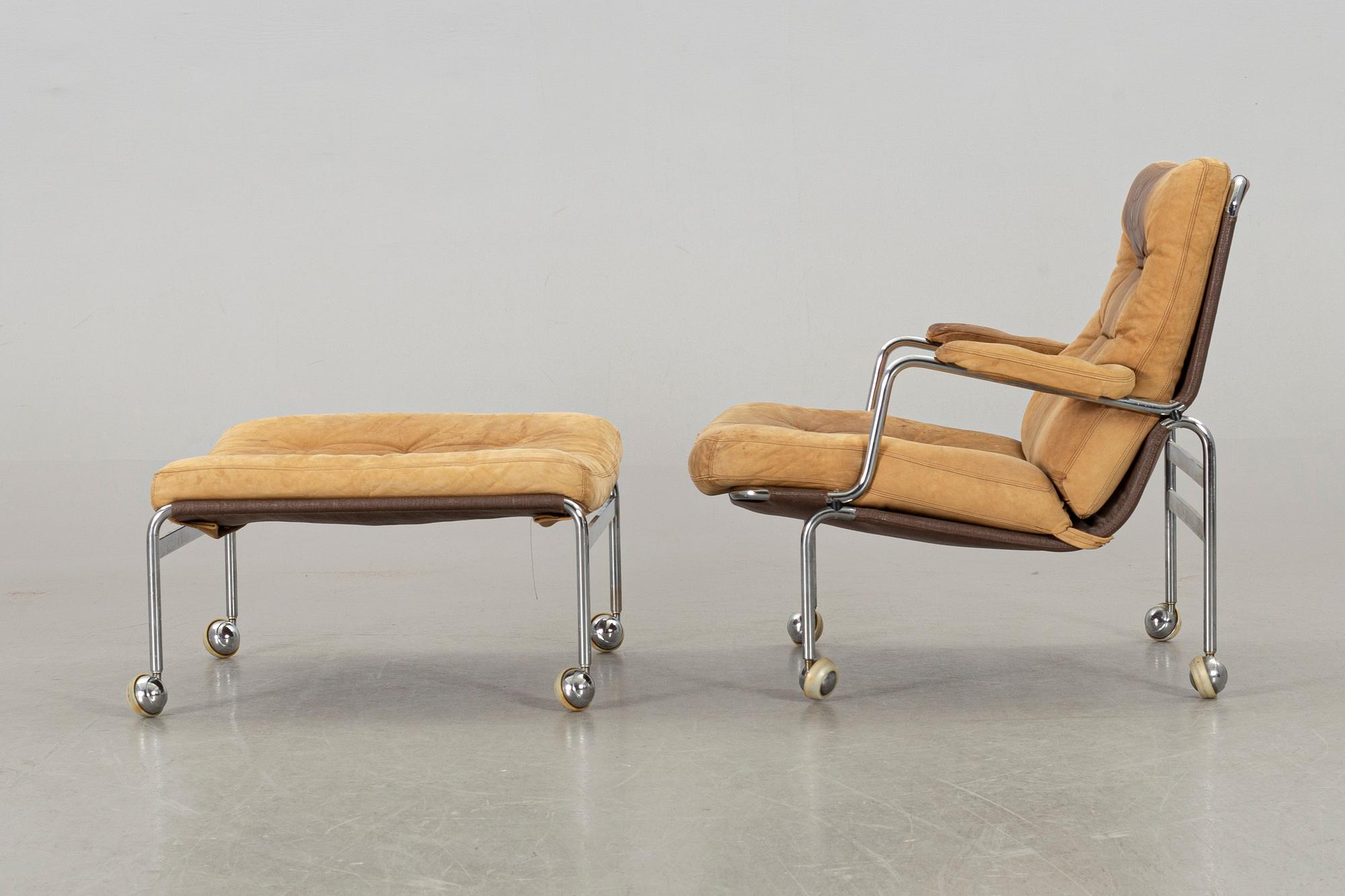 BRUNO MATHSSON, fåtölj med fotpall, "Karin", Dux, 1900-talets andra hälft.