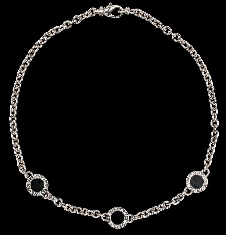 NECKLACE, Bulgari 'Bulgari' white gold and onyx necklace.