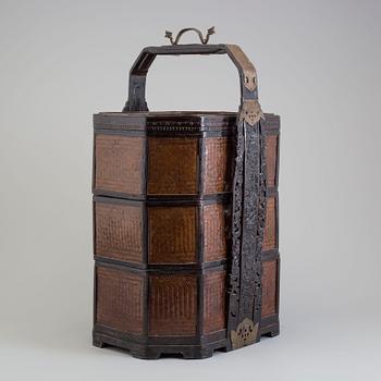 A large Chinese three-part basket with cover, 20th century.