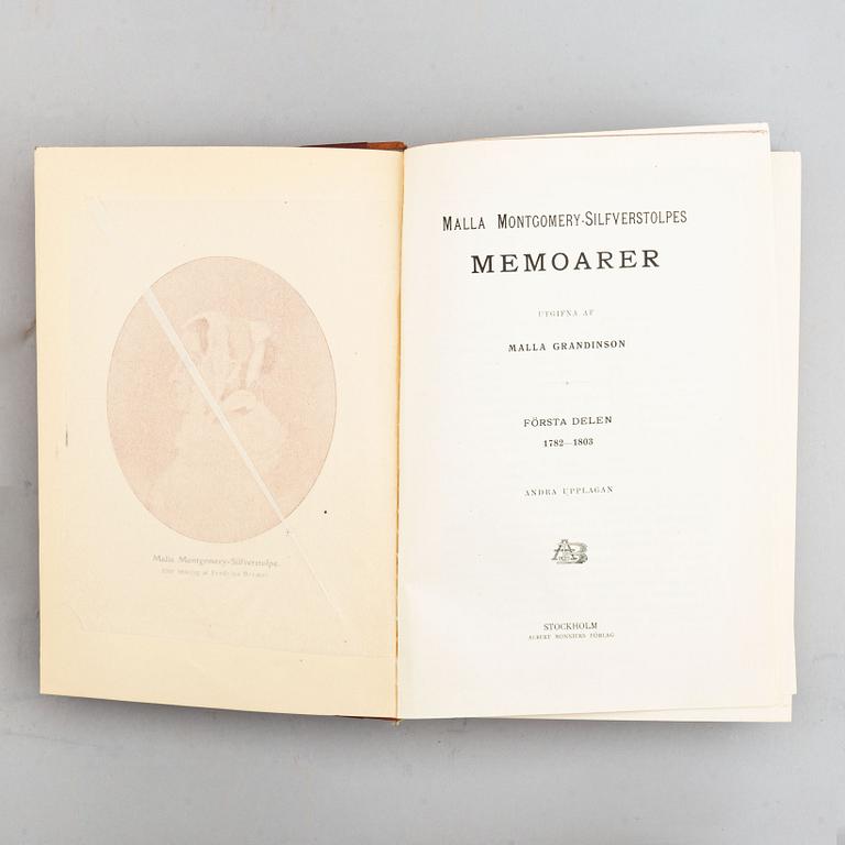 Books, 9 +2 vol, Hedvig Elisabeth Charlottas diary 1920s and Malla Montgomery-Silfverstolpe Memoirs, 1914-20, Swedish.