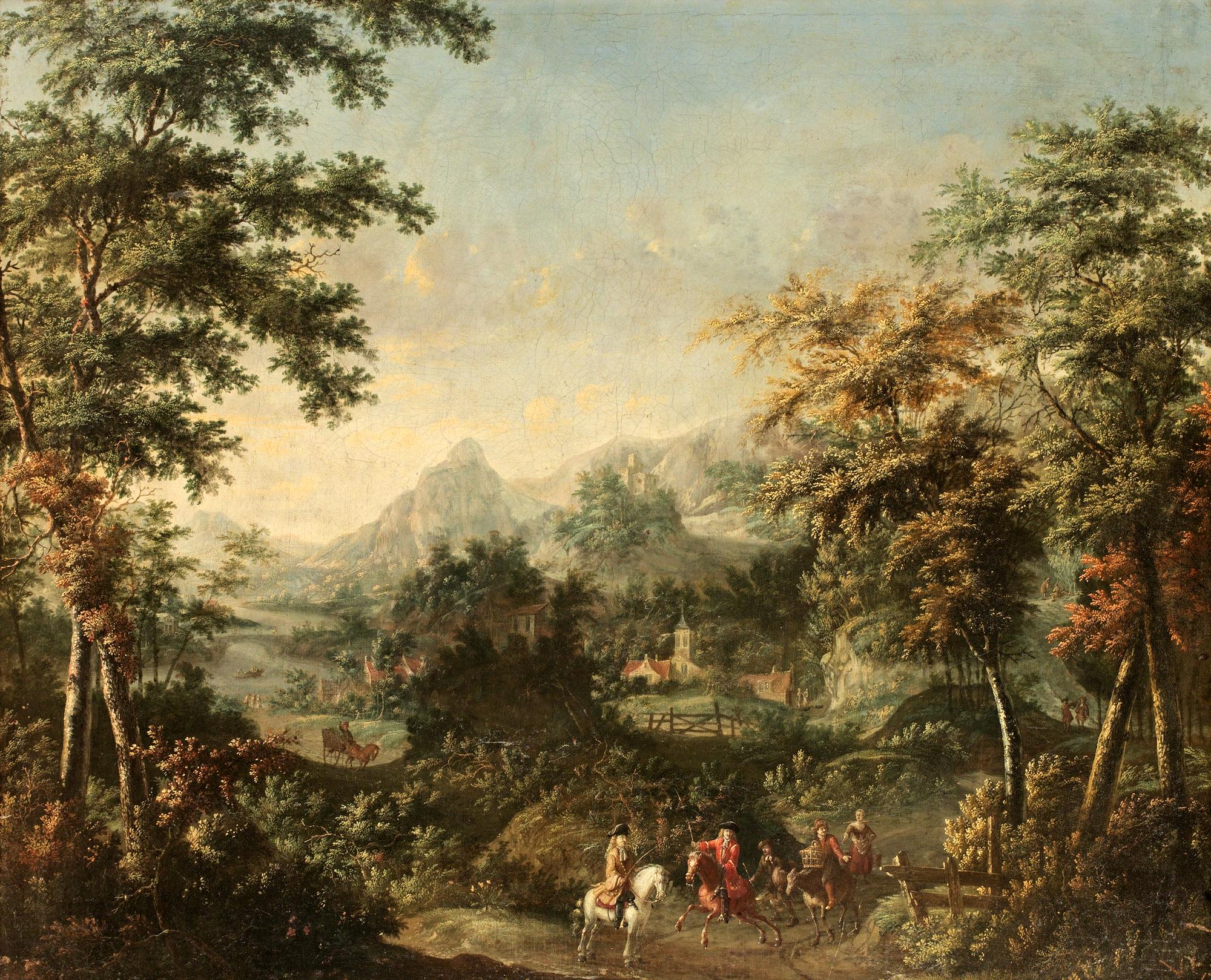 Johannes Jacob Hartmann Hans krets, Landskap med ridande jaktsällskap.