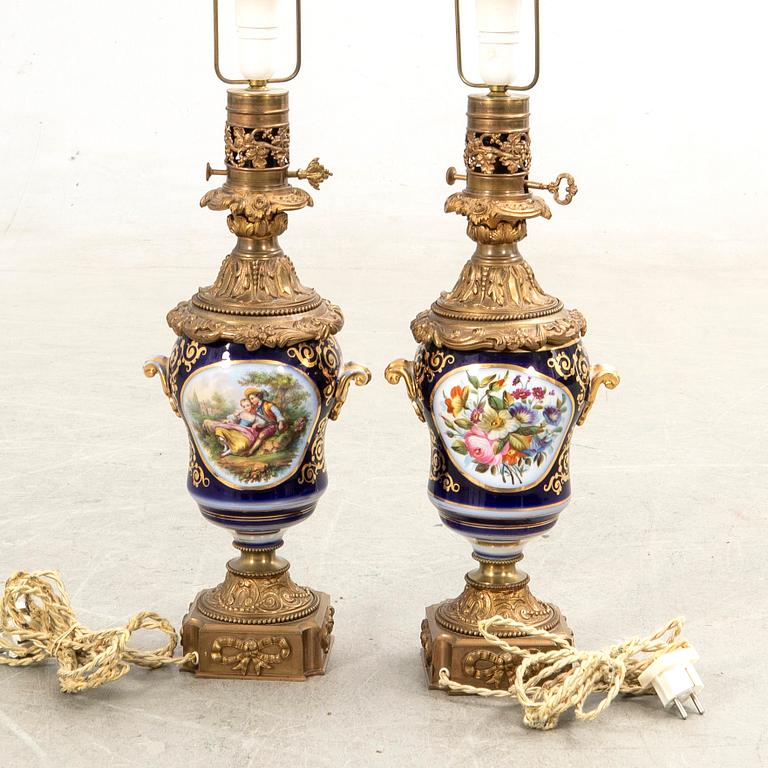 Table lamps, a pair, porcelain, first half of the 20th century.