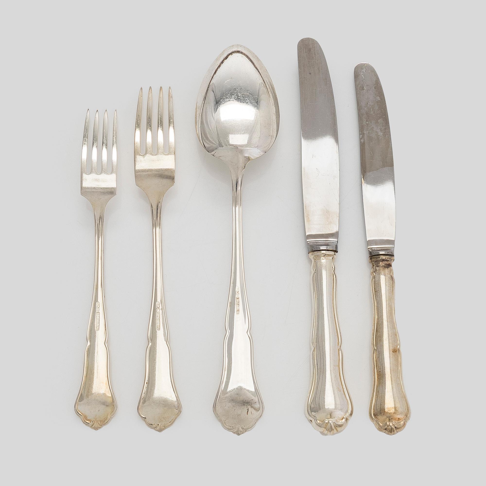Silver cutlery, 43 pieces, "Chippendale", Kultakeskus, Tavastehus, 1960.